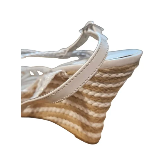 Michael Kors White & Beige Braided Espadrille Wedges Size 9.5 - Picture 11 of 14